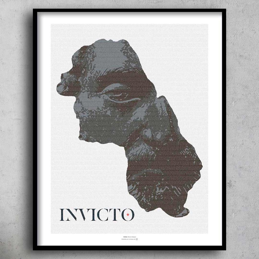 Lámina enmarcada con el rostro de Marco Aurelio y la palabra Invicto